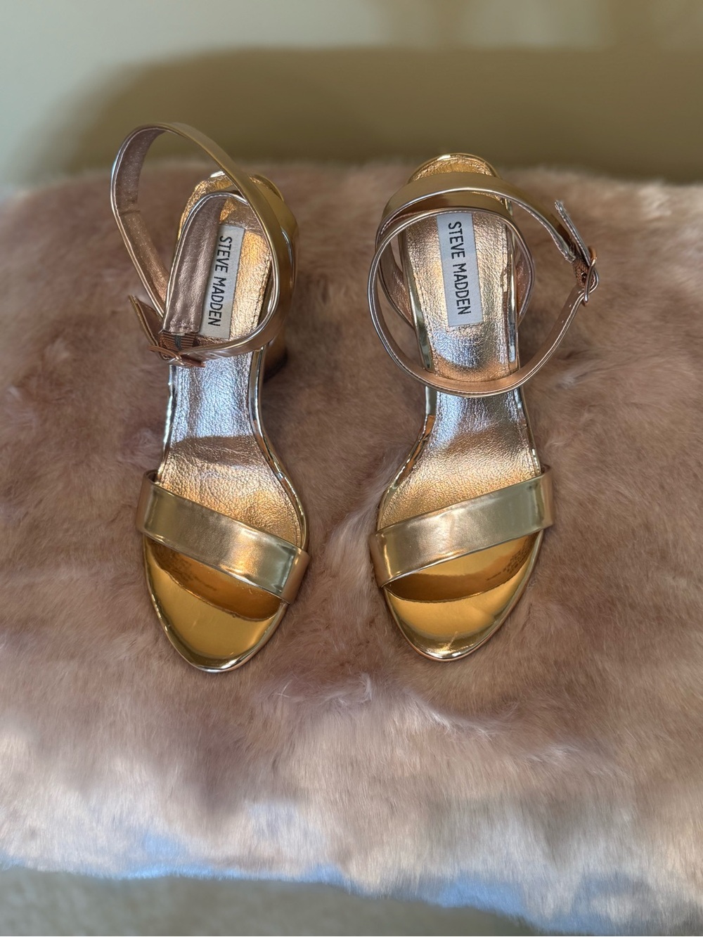 Steve Madden Gold Metallic Ankle-Strap Heels